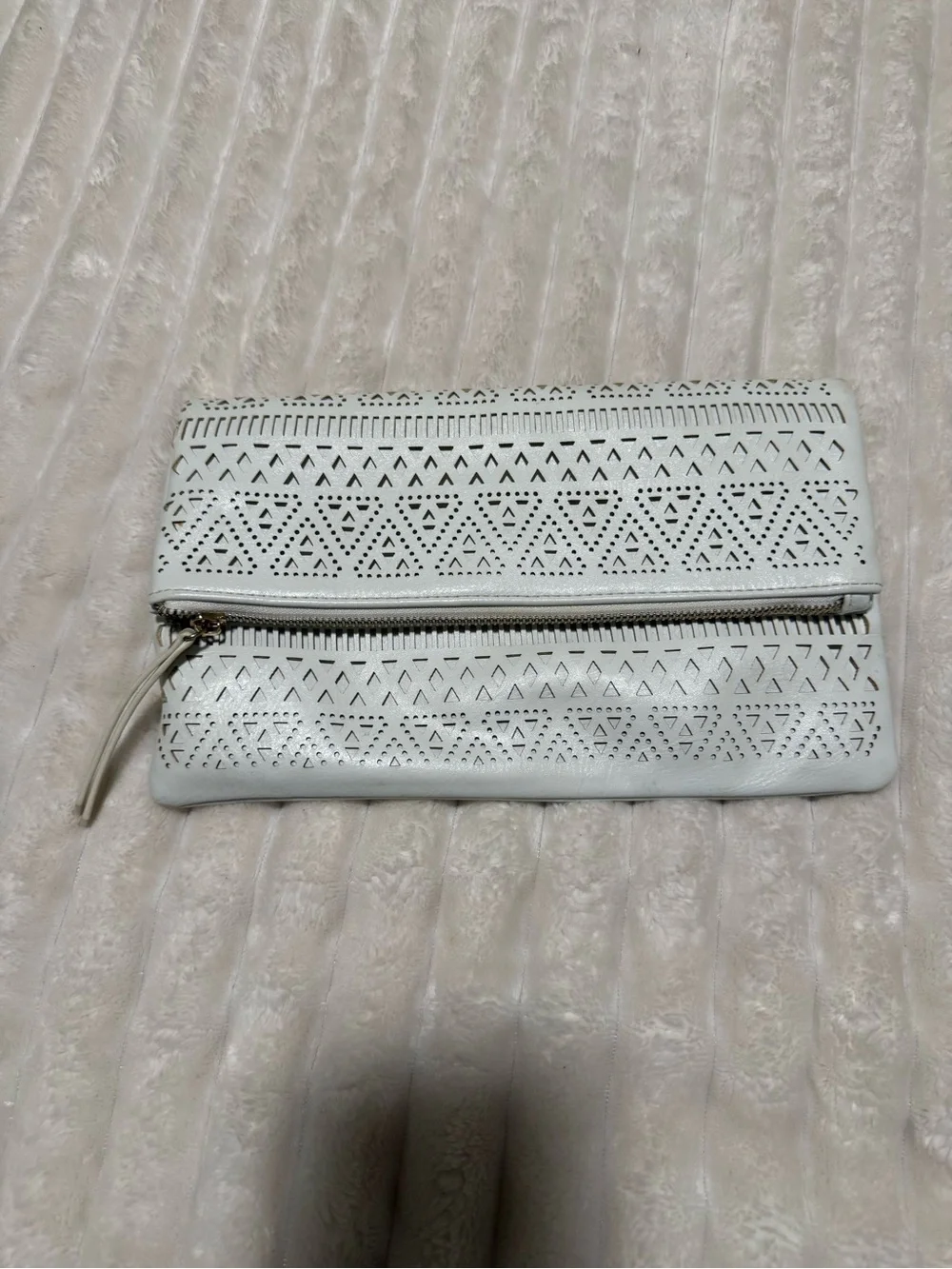 White Laser-Cut Fold-Over Clutch Bag